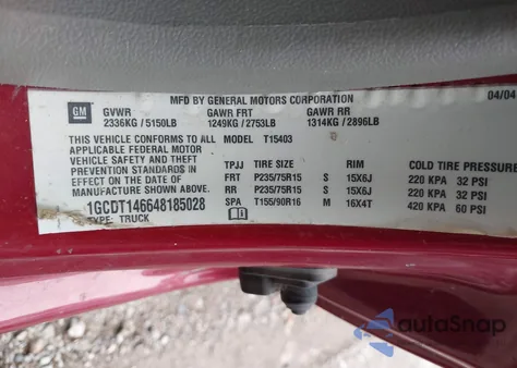 2004 Chevrolet Colorado from USA, damaged, VIN 1GCDT146648185028